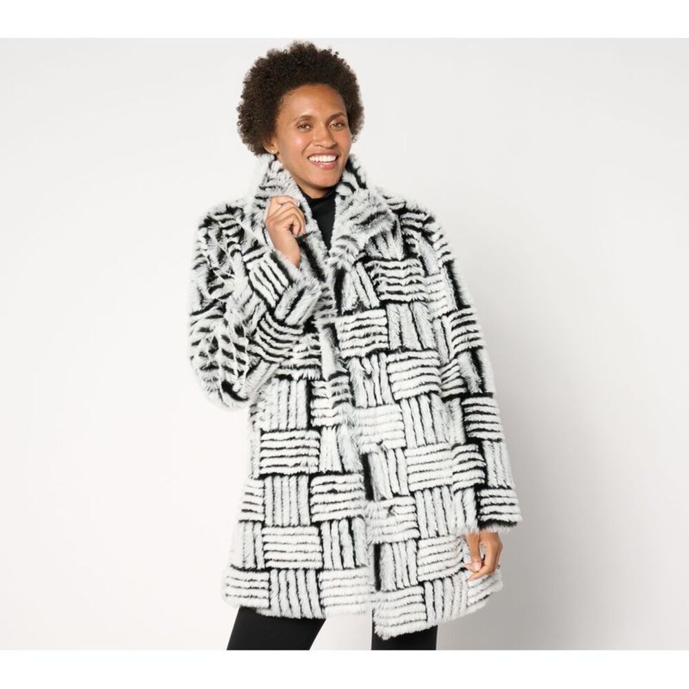 Dennis Basso Women's Jacket Sz M Geometric Jacquard Faux Multi-colored A667611